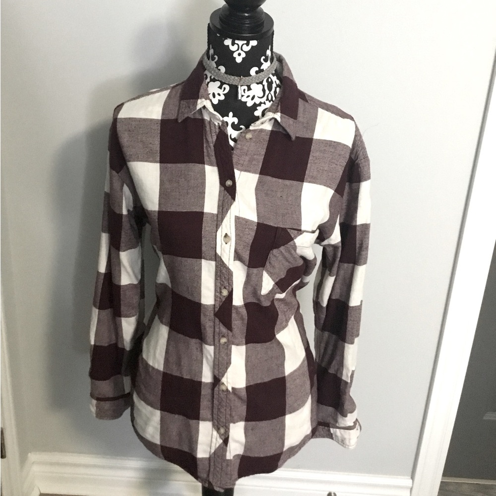 Plaid burgundy and cream shirt